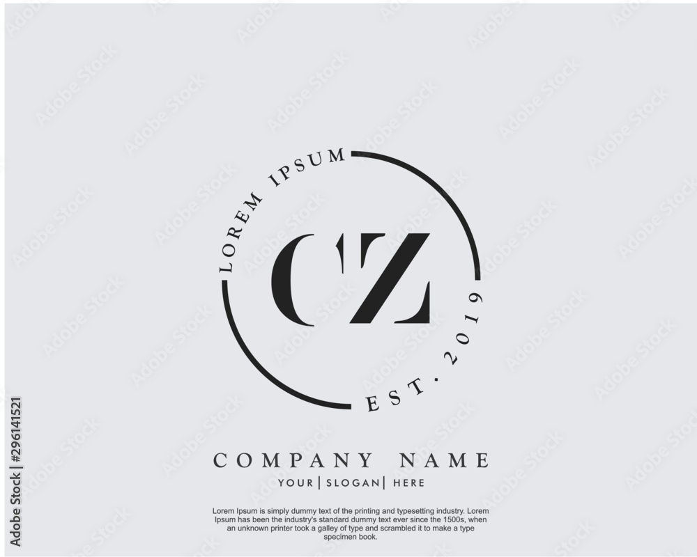 Initial letter CZ beauty handwriting logo vector - obrazy, fototapety, plakaty 