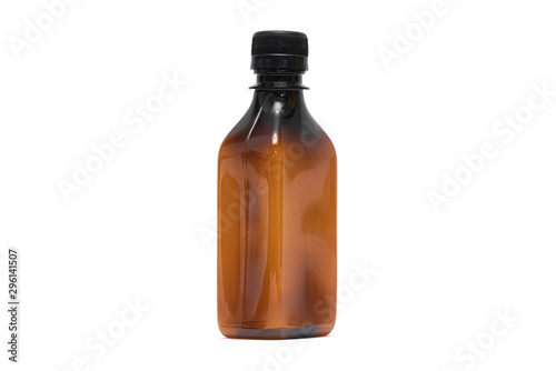 Brown plastic bottle isolated on white background.