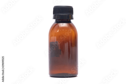Brown plastic bottle isolated on white background.