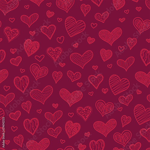 Handdrawn hearts seamless pattern, creative and fun hearts brackdrop - great for valentine's day, mother day or romantic fabrics, banner, wallpaper, wrapper - vector surface design