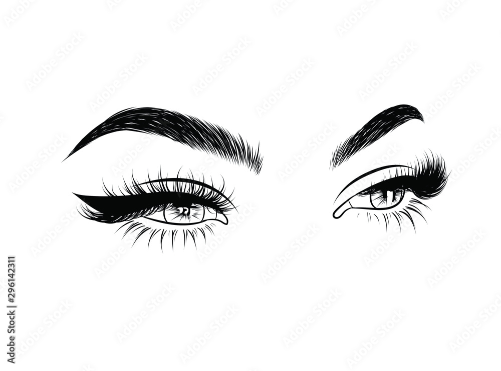 Abstract fashion illustration of the eye with creative makeup. Hand drawn vector idea for business visit cards, templates, web, salon banners,brochures. Natural eyebrows and glam eyelashes Abstract fashion illustration of the eye with creative makeup. Hand drawn vector idea for business visit cards, templates, web, salon banners,brochures. Natural eyebrows and glam eyelashes