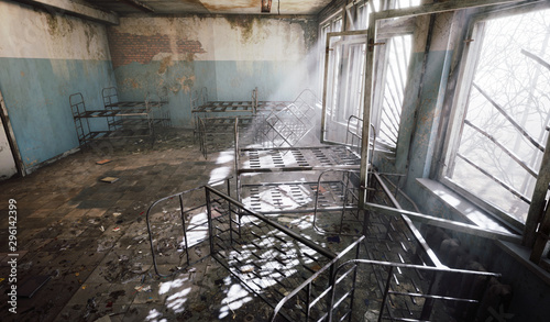 Chernobyl abandoned building hospital sun light window
