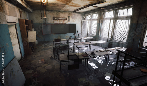 Chernobyl abandoned school classroom sun light window