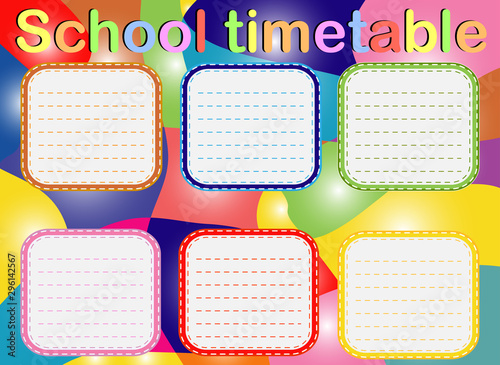 Template school timetable for students or pupils with days of week and free spaces