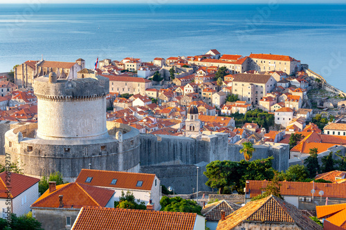 Scenic aerial view of Dubrovnik city on a sunny morning.