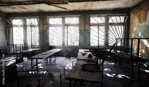 Chernobyl abandoned school classroom sun light window