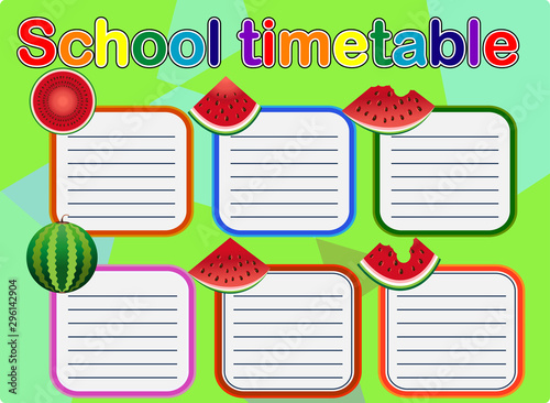Template school timetable for students or pupils with days of week and free spaces