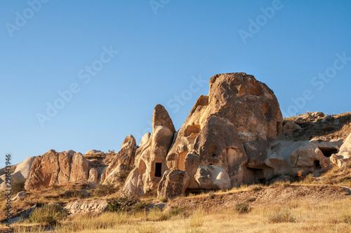Rocks with cave houses at Göreme, Open air UNESCO world heritage site Museum in Cappadocia, Turkey