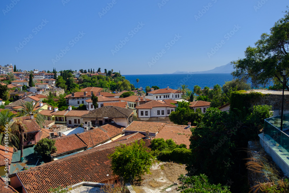 panorama of the old Turkish city of Kaleici with sea view