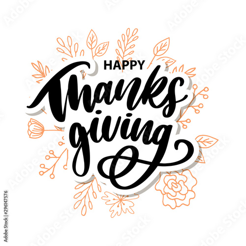 Happy thanksgiving brush hand lettering, isolated on white background. Calligraphy vector illustration. Can be used for holiday design.