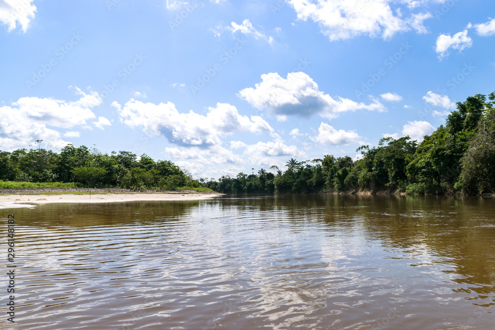 Peru, Peruvian Amazonas landscape. The photo present reflections of Amazon river