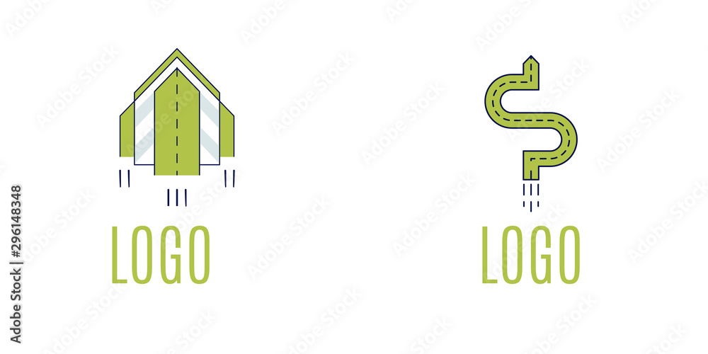 Green business way arrow outline vector logo. Successful financial road to richness monocolor line art concept Green business way arrow outline vector logo. Successful financial road to richness monocolor line art concept