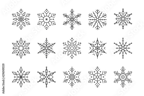 Snowflake set of black isolated vector icon silhouette on white background
