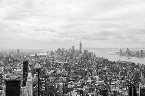 New York  New York  USA skyline  view from the Empire State building in Manhattan  black and white photography