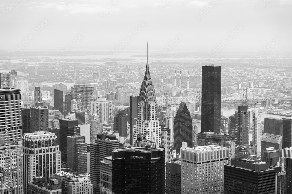 Obraz premium New York, New York, USA skyline, view from the Empire State building in Manhattan, black and white photography