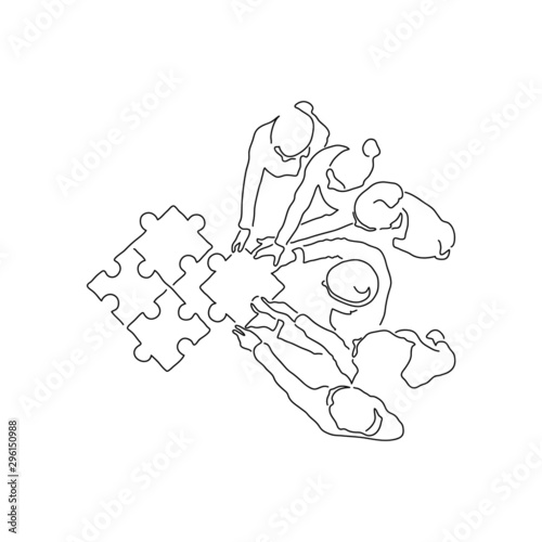 Business people line drawing, vector illustration design. Technology objects collection.