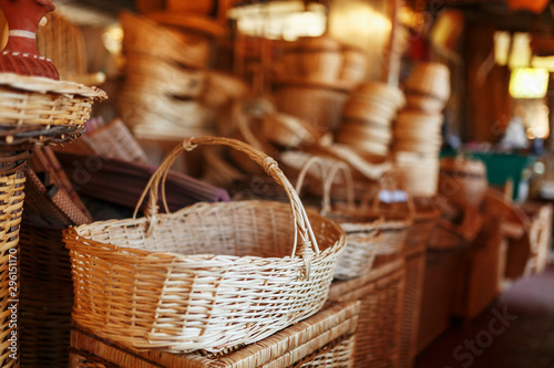 Handmade wicker baskets, items and souvenirs at the street craft market