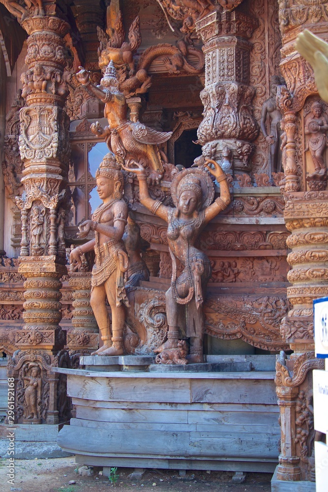 Fototapeta premium Statues outside Wooden Thai Temple