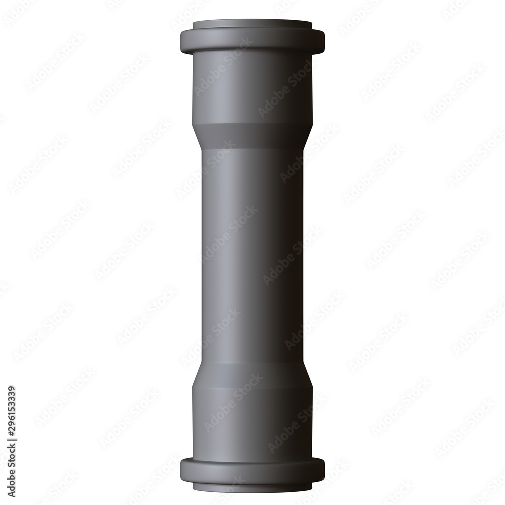 Plastic sewer pipe grey on white background, isolated. 3D rendering of excellent quality in high resolution. It can be enlarged and used as a background or texture. Plastic sewer pipe grey on white background, isolated. 3D rendering of excellent quality in high resolution. It can be enlarged and used as a background or texture.