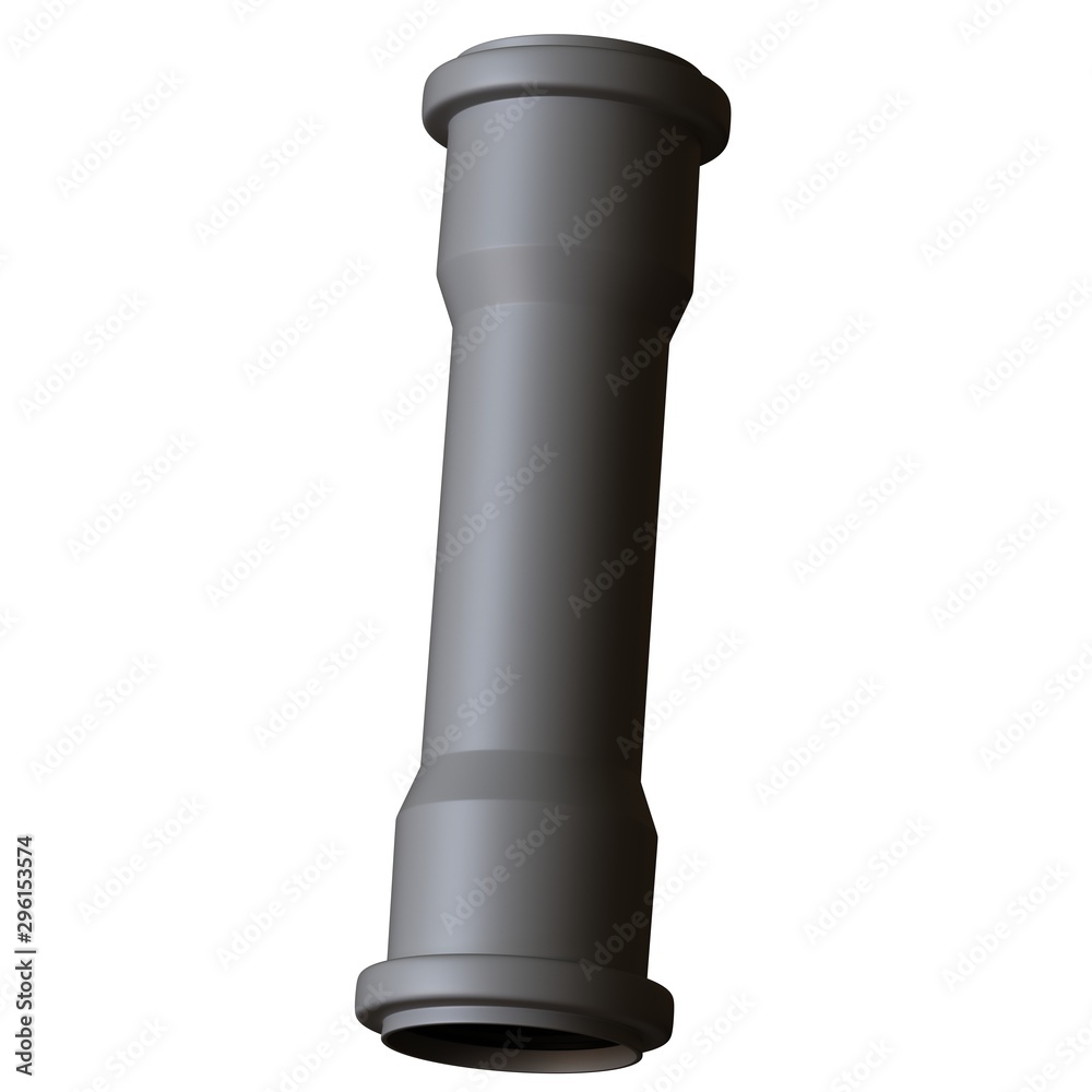 Plastic sewer pipe grey on white background, isolated. 3D rendering of excellent quality in high resolution. It can be enlarged and used as a background or texture. Plastic sewer pipe grey on white background, isolated. 3D rendering of excellent quality in high resolution. It can be enlarged and used as a background or texture.