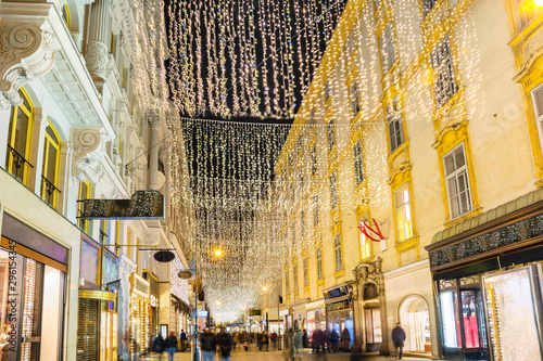 Photography Street in Vienna decorated with Christmas lights, Austria.