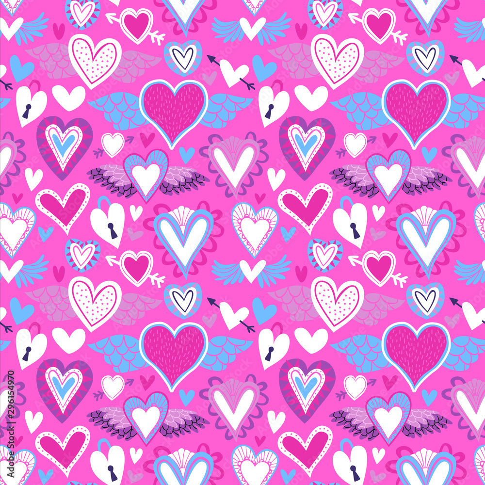 Pink heart icon seamless pattern for love concept