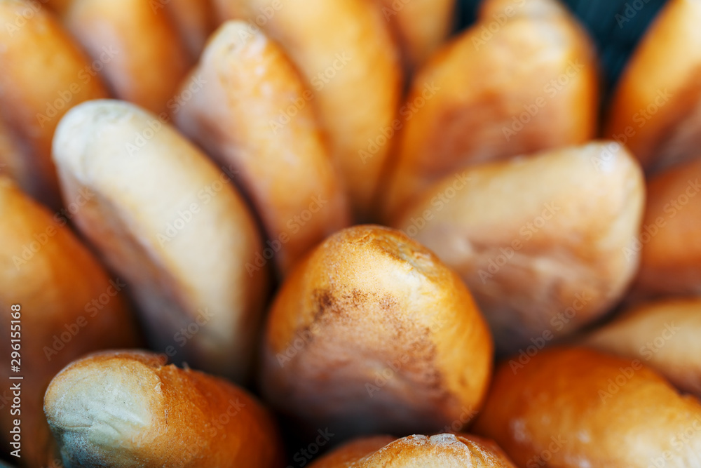 Freshly baked bread is transported and stored in bakery boxes for sale. Freshly baked bread is transported and stored in bakery boxes for sale.