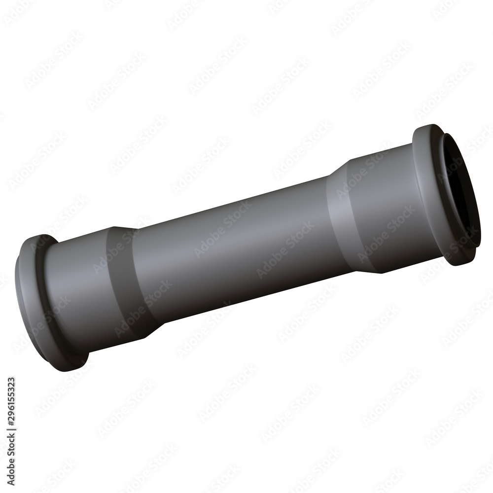 Plastic sewer pipe grey on white background, isolated. 3D rendering of excellent quality in high resolution. It can be enlarged and used as a background or texture. Plastic sewer pipe grey on white background, isolated. 3D rendering of excellent quality in high resolution. It can be enlarged and used as a background or texture.