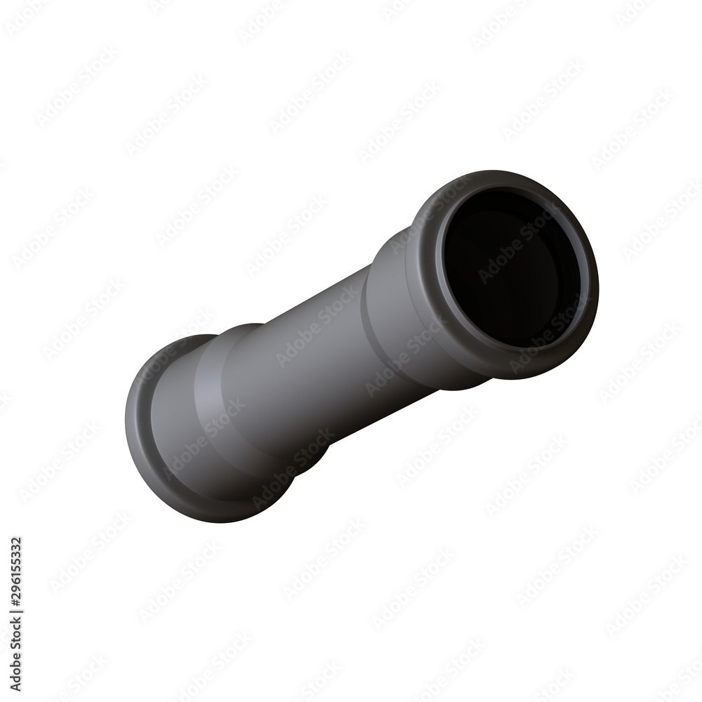 Plastic sewer pipe grey on white background, isolated. 3D rendering of excellent quality in high resolution. It can be enlarged and used as a background or texture. Plastic sewer pipe grey on white background, isolated. 3D rendering of excellent quality in high resolution. It can be enlarged and used as a background or texture.