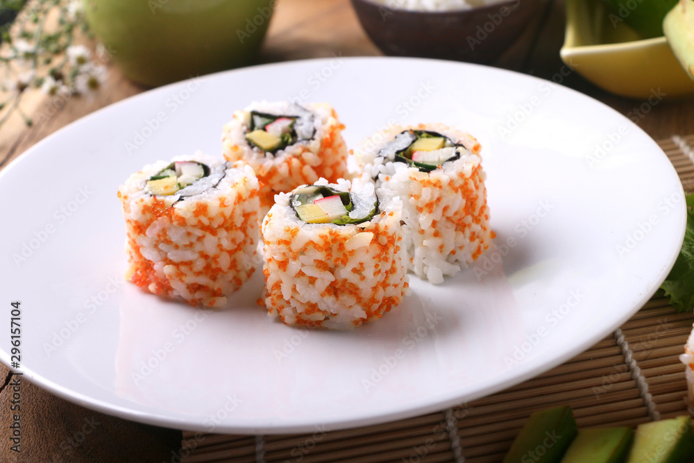california roll sushi on plate