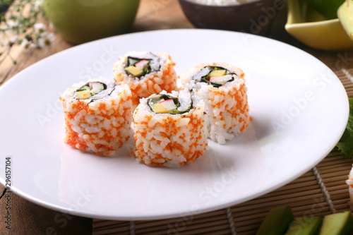 california roll sushi on plate