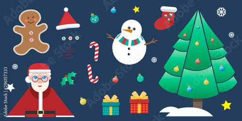 Vector merry christmas and happy new year set of holiday elements, icons and symbol isolated on white background. Holiday colliction illustrations for greeting card design.