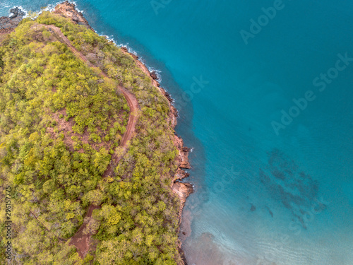 Aerial view of beach and mountain in Costa Rica.