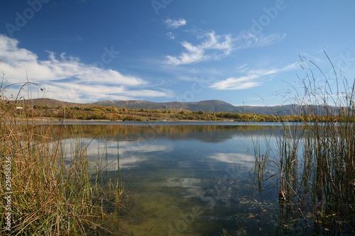 Lake among autumn mountains, Crimea, Russia.