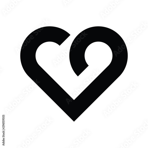 Black and white vector heart icon isolated on white background