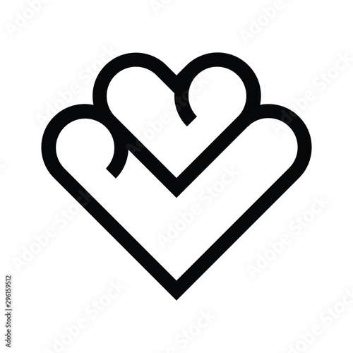 Black and white vector heart icon isolated on white background