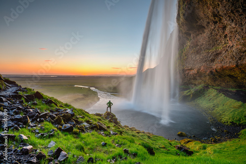 Beautiful Seljalandsfoss waterfall in Iceland during Sunset  Europe