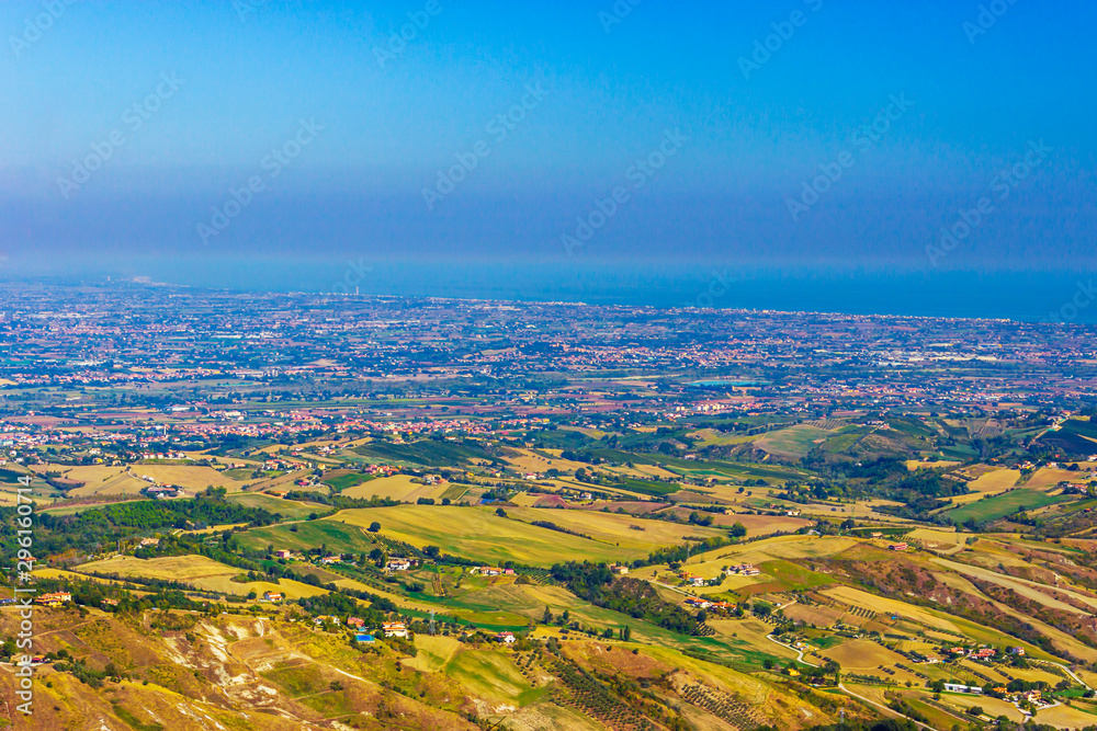 Scenic view of San Marino and the Adriatic coast of Italy from Mount Titan