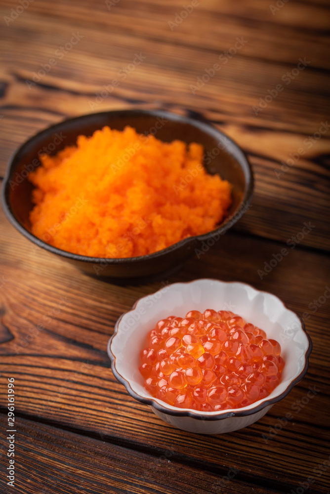 masago and ikura, popular japanese fish egg for sushi masago and ikura, popular japanese fish egg for sushi
