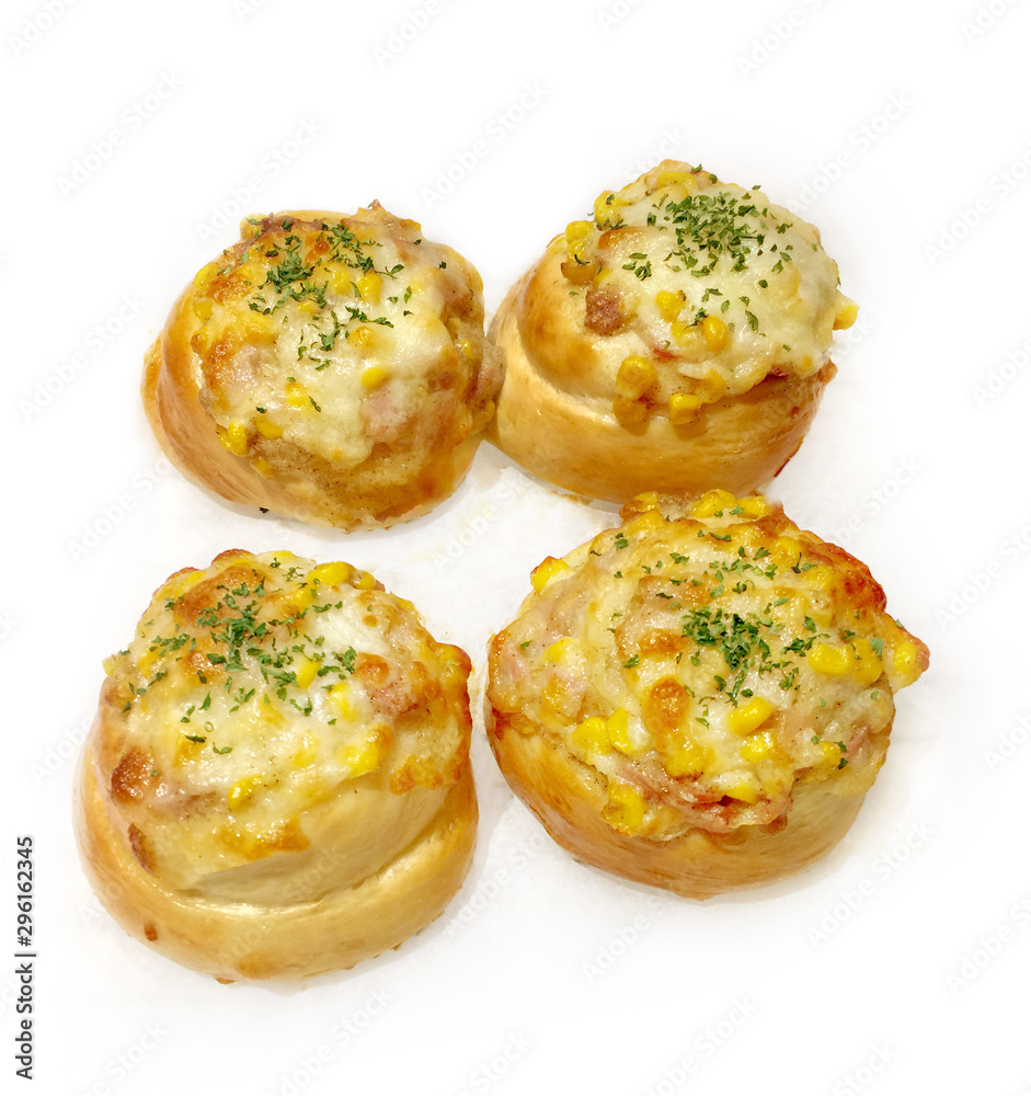 Corn cheese bread with bacon bakery on white background Corn cheese bread with bacon bakery on white background