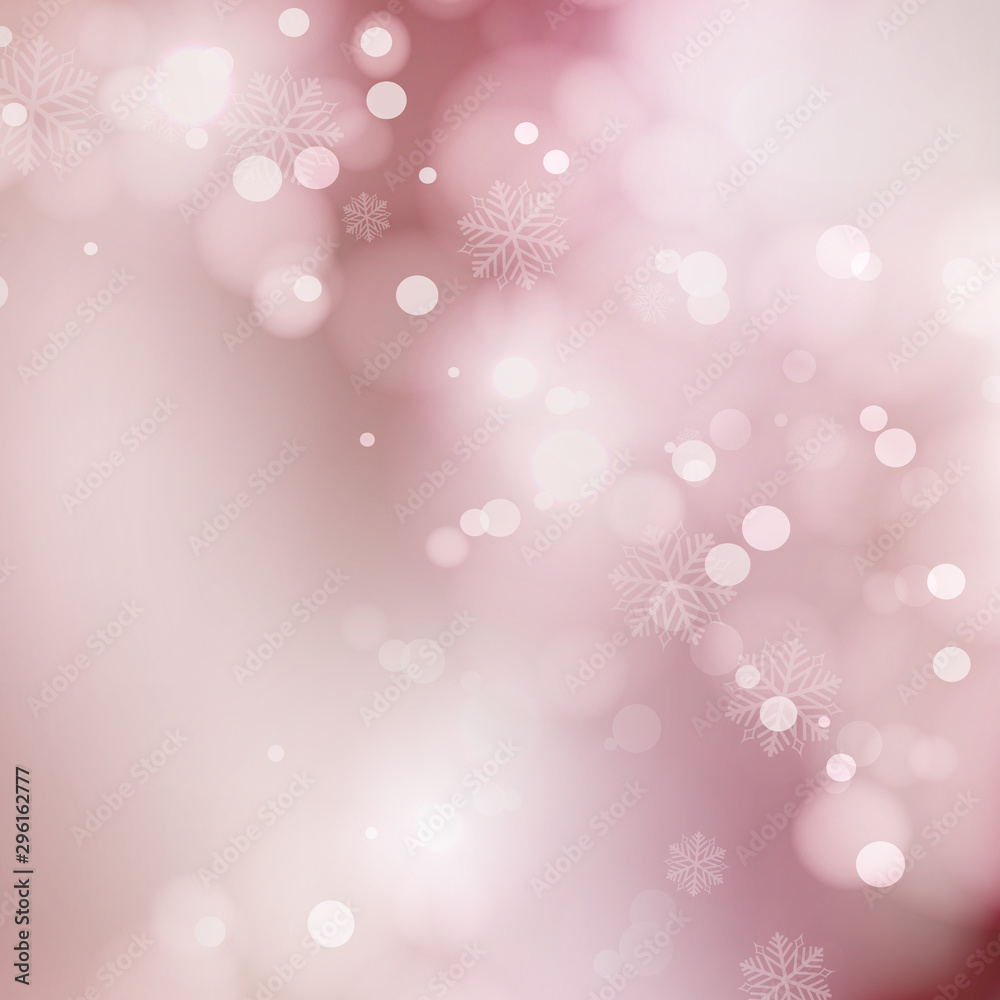 Christmas snowflakes on abstract light red background. Vector illustration