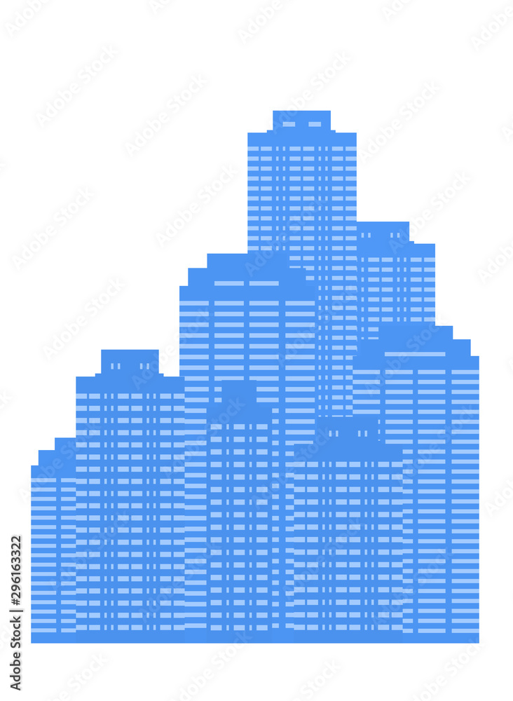 Night modern city. Tall skyscrapers with light in the windows. Blue tones. Vector isolated illustration in a flat style.