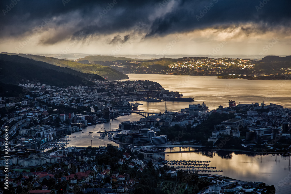 View on Bergen and harbor from the mountain top