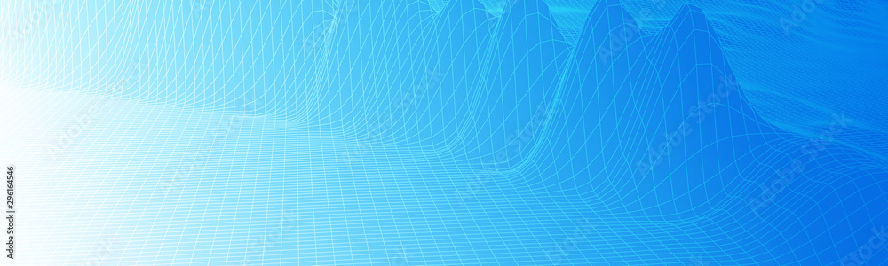 Abstract vector wireframe landscape background. Cyberspace grid.