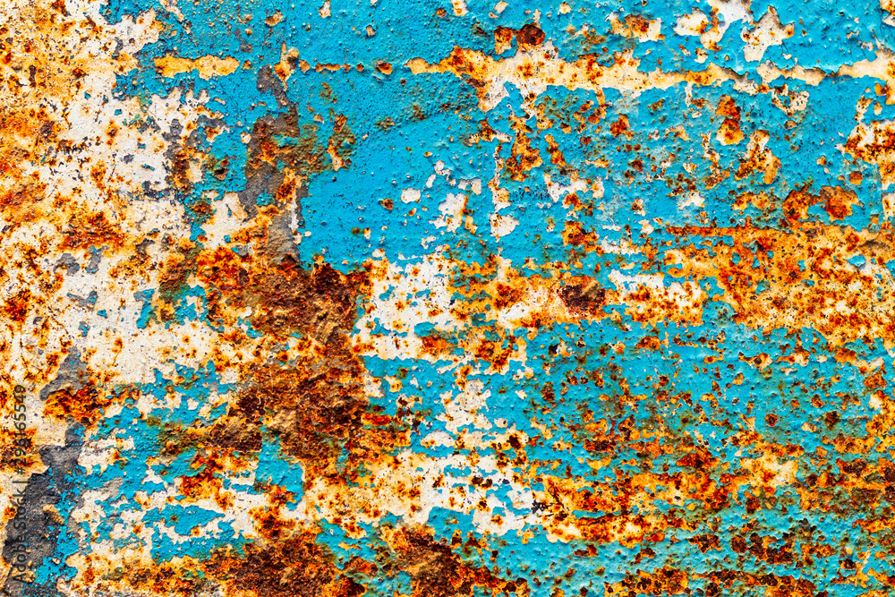 a sheet of metal was coated with paint then painted a different color. time destroyed the coating appeared rust. tectura.