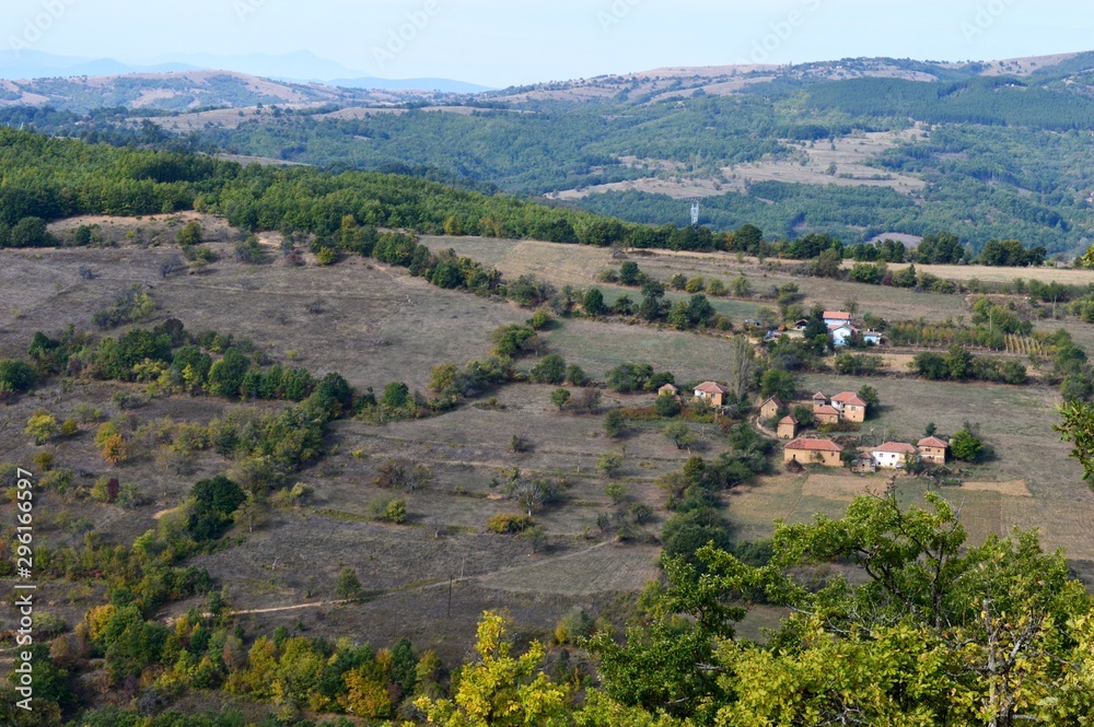 landscape of a small village on a hill