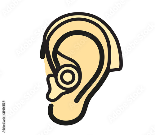 Ear and hearing aid on a white background. Vector illustration. 