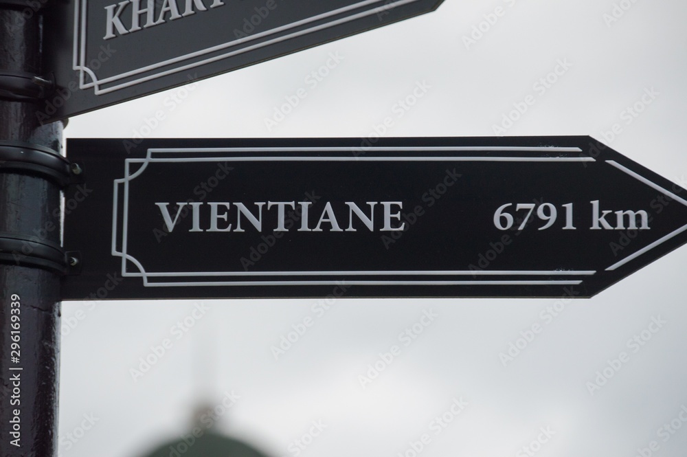 Pointer cities on the post, Vientiane, Laos