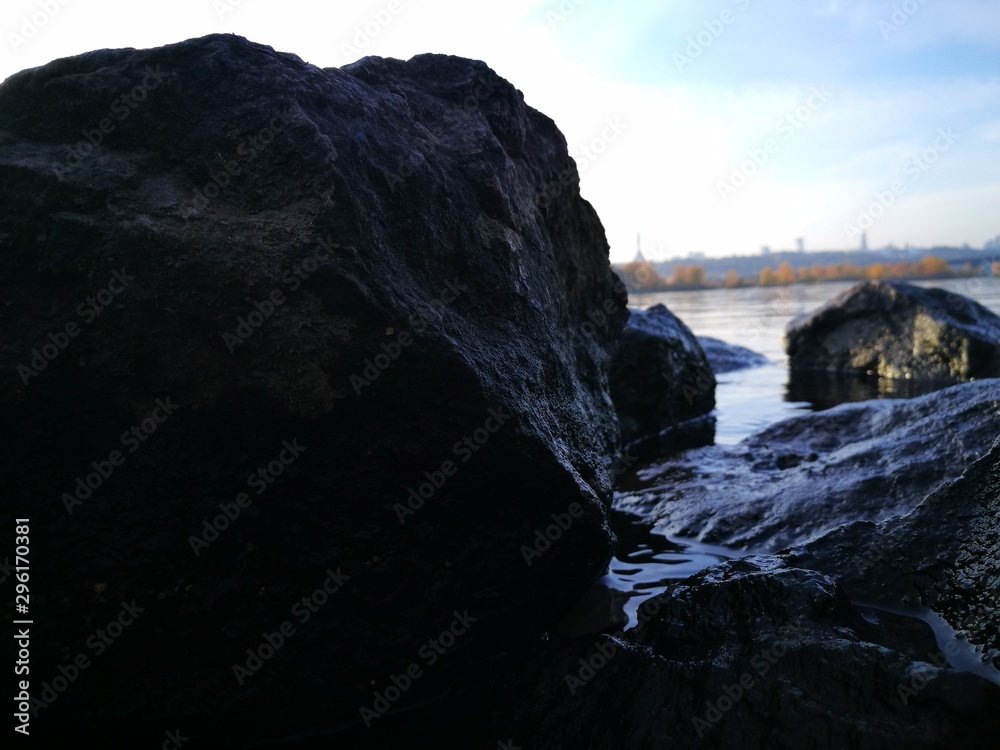  RIVER. BRIDGES. STONES ON THE SHORE. WATER. Dnieper River.