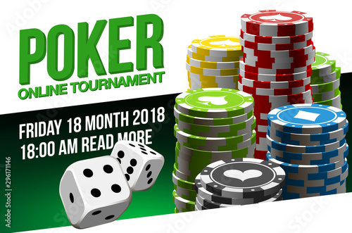 illustration Online Poker casino banner with a chips and dice. Marketing Luxury Banner Jackpot Online Casino with flat paper cloud for text. advertising poster.